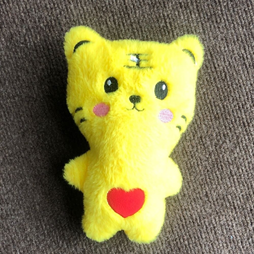 Yellow Plush Cat Pet Toy with Red Heart
